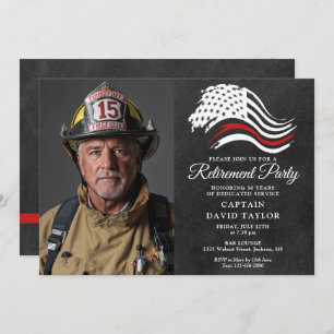 Firefighter Retirement Party Thin Red Line Photo Invitation