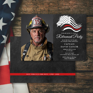 Firefighter Retirement Party Thin Red Line Photo Invitation