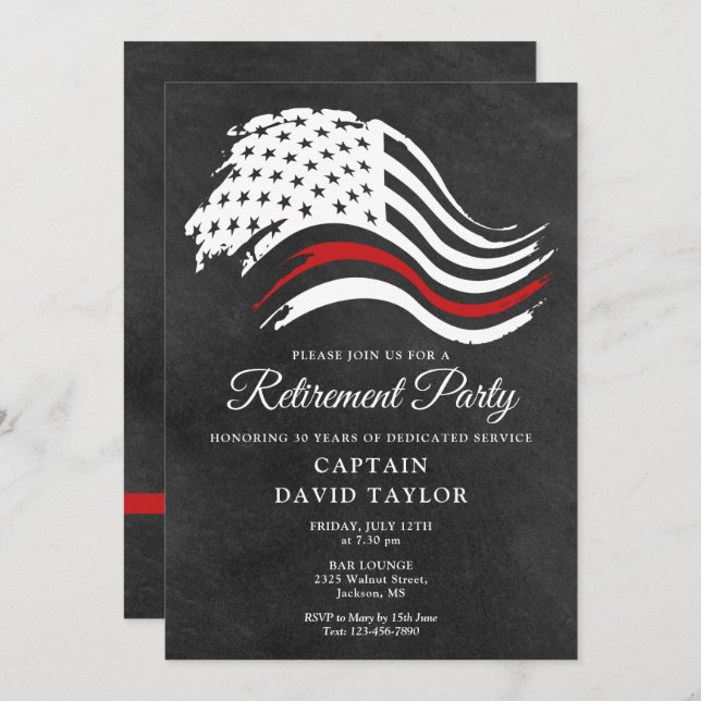 Firefighter Retirement Party Thins Red Line Invitation (Front/Back)