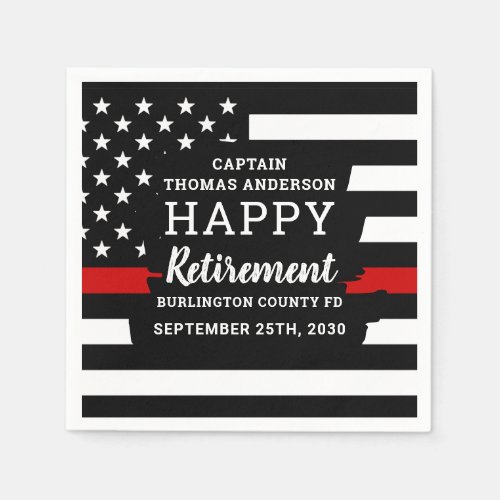 Firefighter Retirement Personalized Thin Red Line Napkins