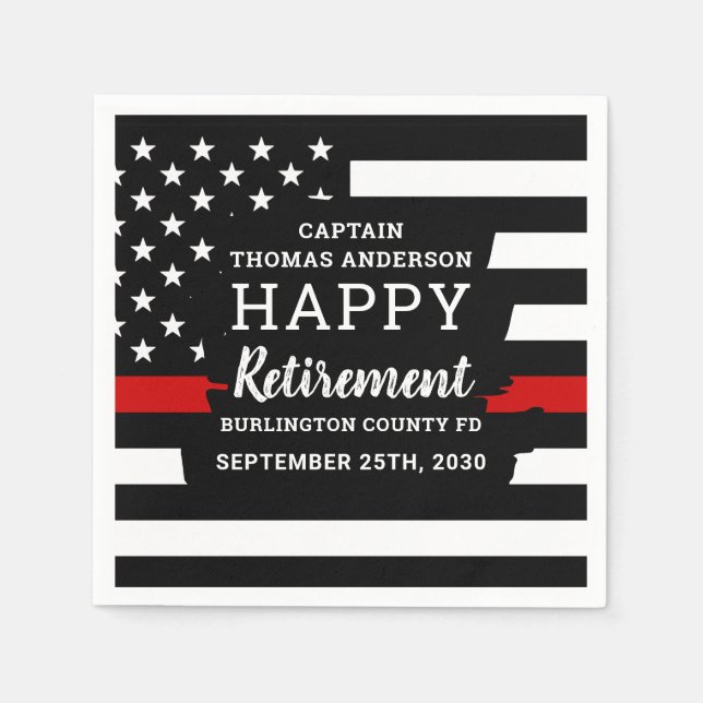 Firefighter Retirement Personalized Thin Red Line Napkins (Front)