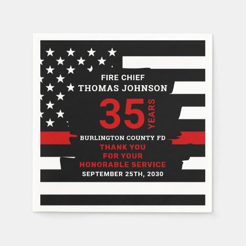 Firefighter Retirement Personalized Thin Red Line Napkins