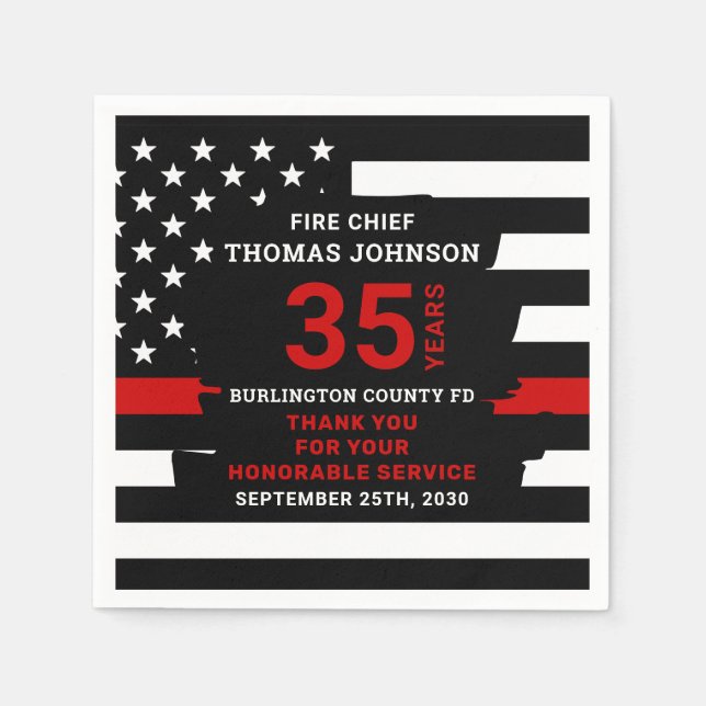 Firefighter Retirement Personalized Thin Red Line Napkins (Front)