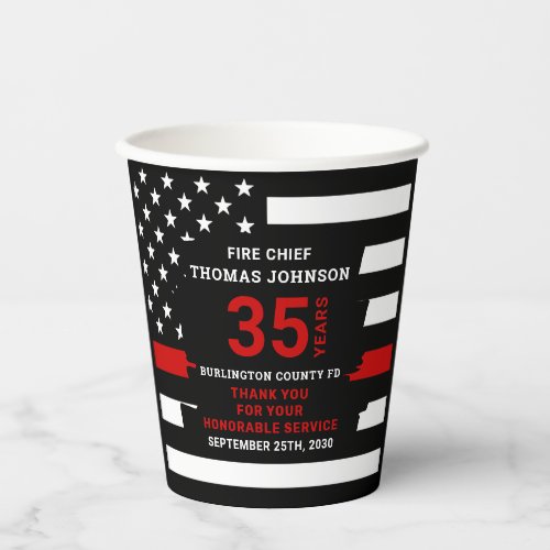 Firefighter Retirement Personalized Thin Red Line Paper Cups