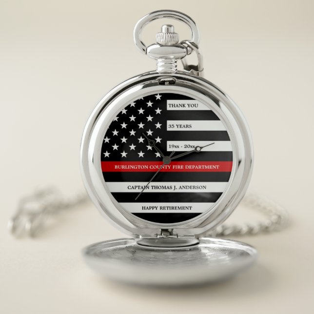 Firefighter Retirement Personalized Thin Red Line  Pocket Watch (Inside)