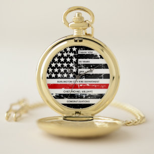 Firefighter Retirement Personalized Thin Red Line Pocket Watch