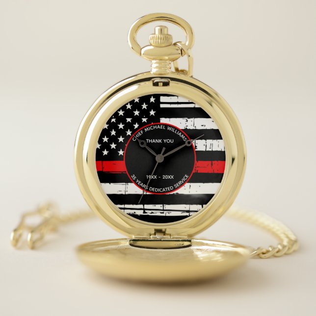 Firefighter Retirement Personalized Thin Red Line Pocket Watch (Inside)