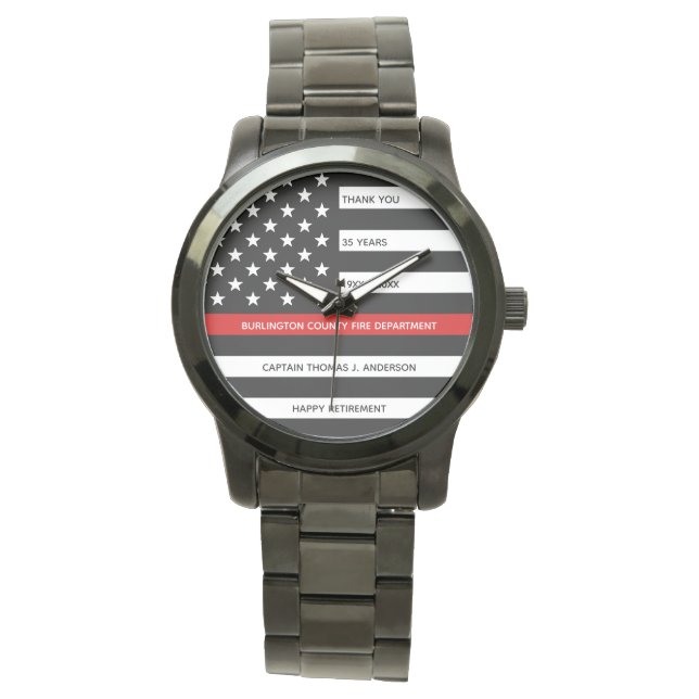 Firefighter Retirement Personalized Thin Red Line Watch (Front)