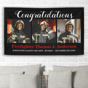 Firefighter Retirement Photo Collage Thin Red Line Banner
