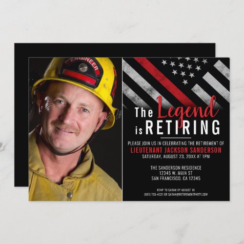Firefighter Retirement Photo Thin Red Line Fireman Invitation