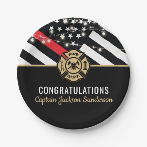 Firefighter Retirement Red Fire Department Flag Paper Plates