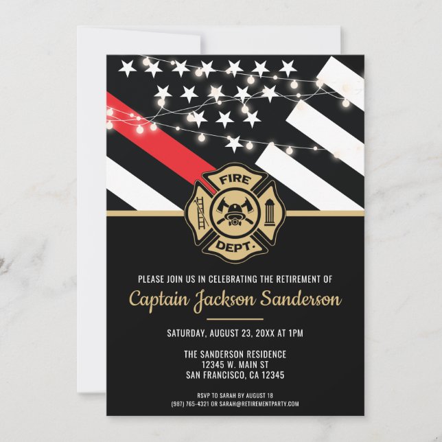 Firefighter Retirement Red Flag Fire Department Invitation (Front)