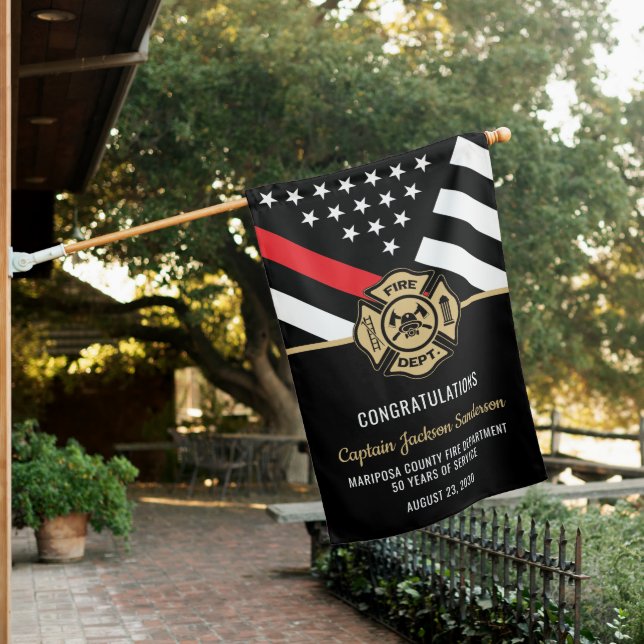 Firefighter Retirement Red Line Fire Department House Flag (In SItu)