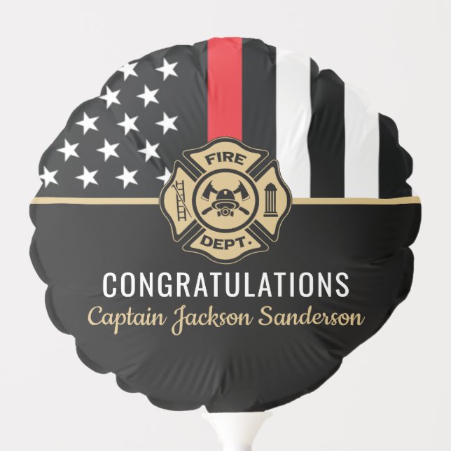 Firefighter Retirement Red Line Fire Flag Balloon (Front)