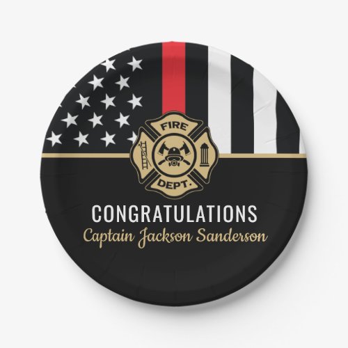 Firefighter Retirement Red Line Fire Flag Congrats Paper Plates