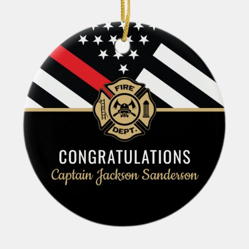 Firefighter Retirement Red Line Flag Congrats Ceramic Ornament