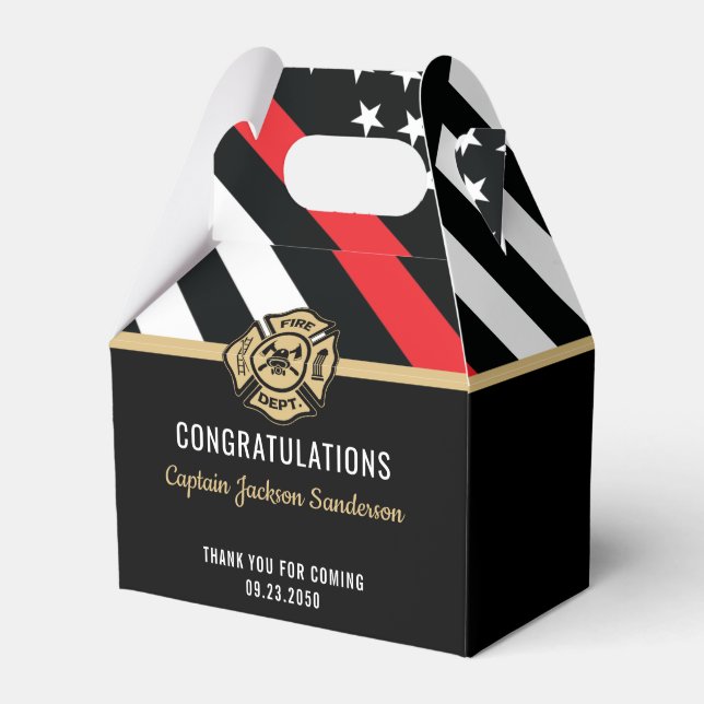 Firefighter Retirement Red Line Flag Congrats Favor Boxes (Front Side)