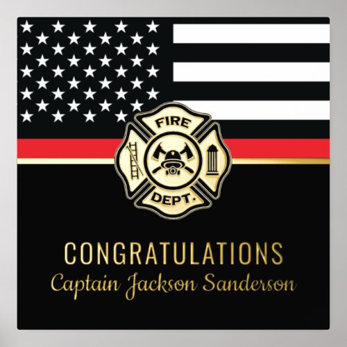 Firefighter Retirement Red Line Flag Congrats Foil Prints