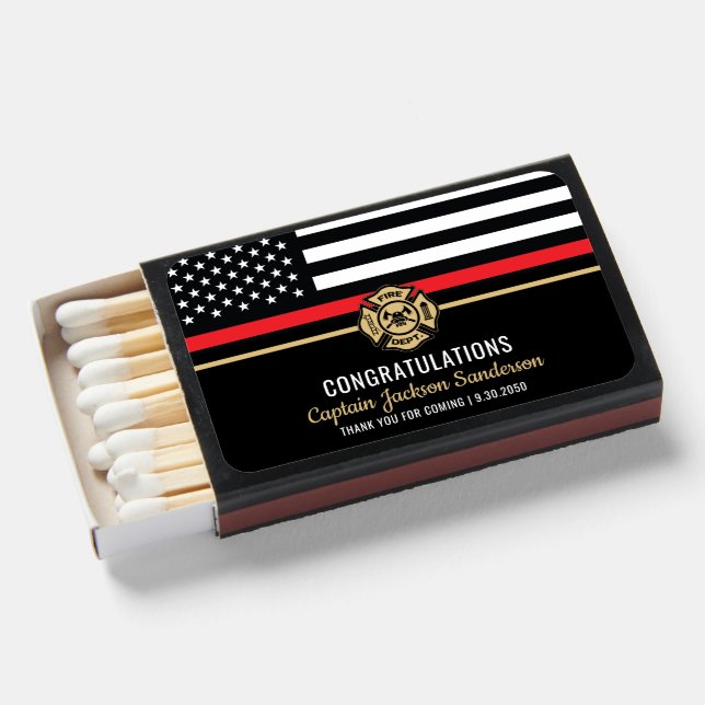 Firefighter Retirement Red Line Flag Congrats Matchboxes (Front Open)