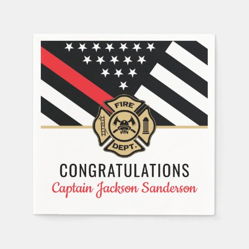 Firefighter Retirement Red Line Flag Congrats Napkins