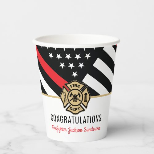 Firefighter Retirement Red Line Flag Congrats Paper Cups