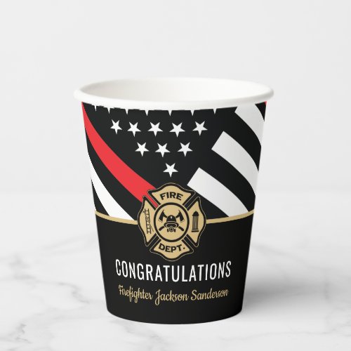 Firefighter Retirement Red Line Flag Congrats Paper Cups