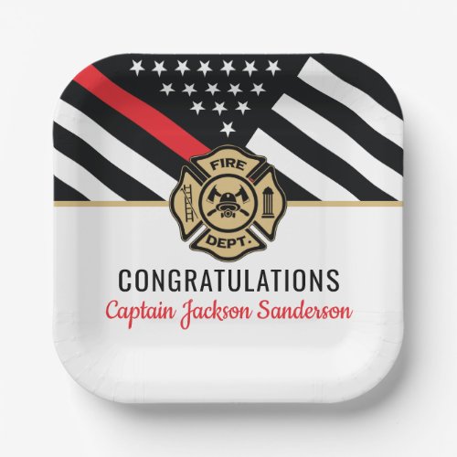 Firefighter Retirement Red Line Flag Congrats Paper Plates