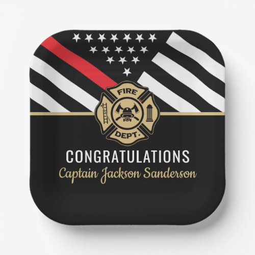 Firefighter Retirement Red Line Flag Congrats Paper Plates