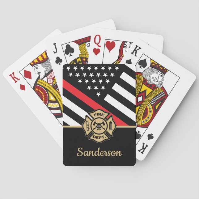 Firefighter Retirement Red Line Flag Congrats Poker Cards (Back)