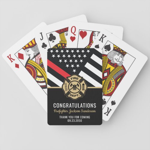 Firefighter Retirement Red Line Flag Congrats Poker Cards