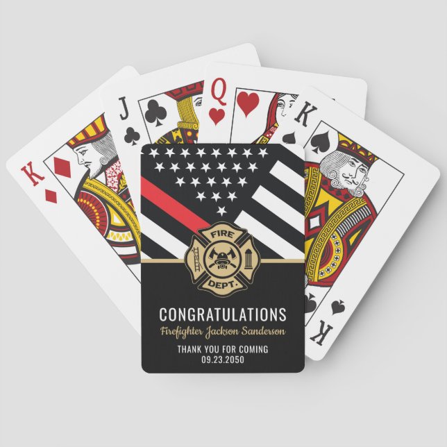Firefighter Retirement Red Line Flag Congrats Poker Cards (Back)