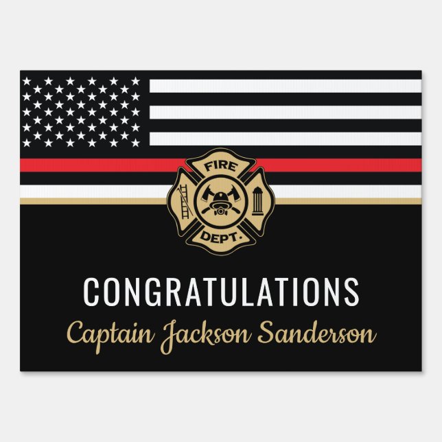 Firefighter Retirement Red Line Flag Congrats Sign (Front)