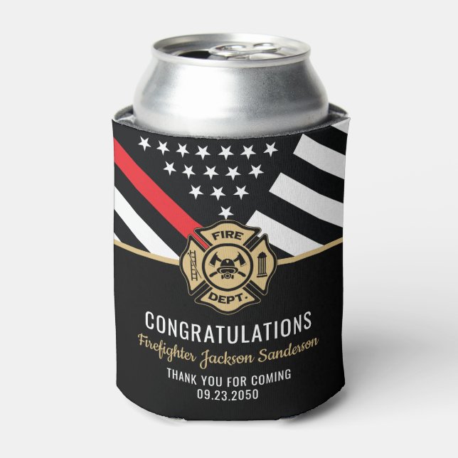 Firefighter Retirement Red Line Flag Fireman Can Cooler (Can Front)