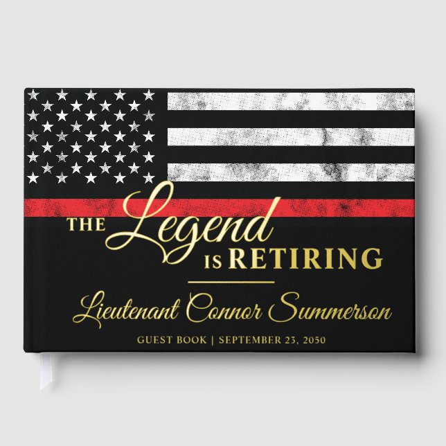 Firefighter Retirement Red Line Flag Fireman Foil Guest Book (Front)