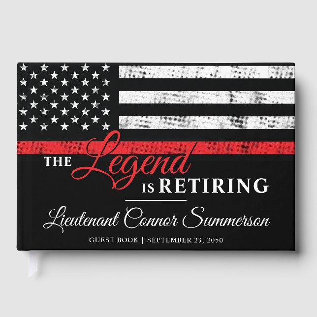 Firefighter Retirement Red Line Flag Fireman Guest Book (Front)