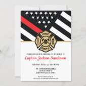 Firefighter Retirement Red Line Flag Fireman Invitation (Front)
