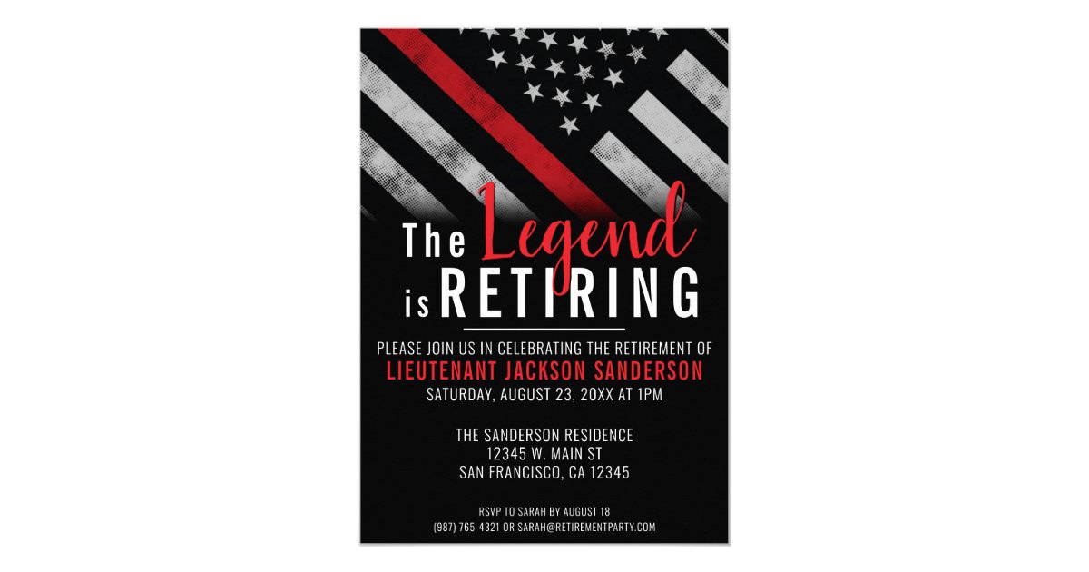Firefighter Retirement Red Line Flag Fireman Invitation | Zazzle.com