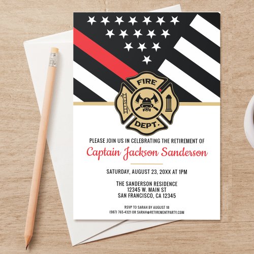 Firefighter Retirement Red Line Flag Fireman Invitation