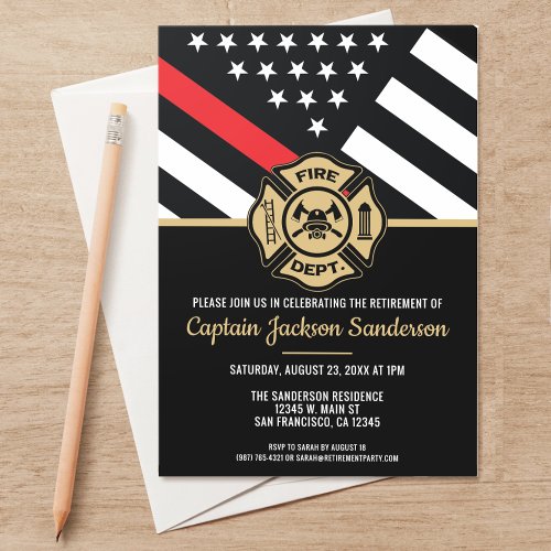 Firefighter Retirement Red Line Flag Fireman Invitation