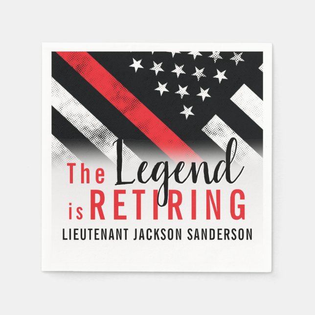 Firefighter Retirement Red Line Flag Fireman Napkins (Front)