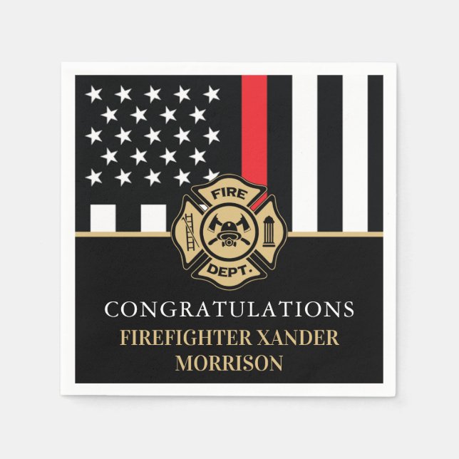 Firefighter Retirement Red Line Flag Fireman  Napkins (Front)