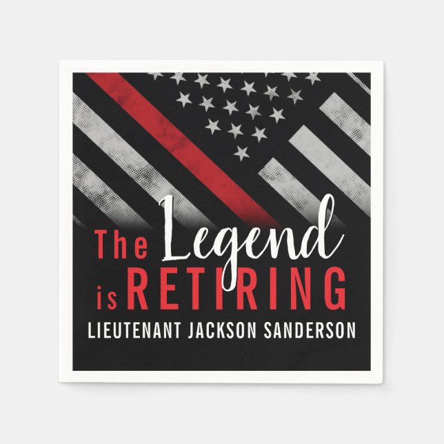 Firefighter Retirement Red Line Flag Fireman Napkins (Front)