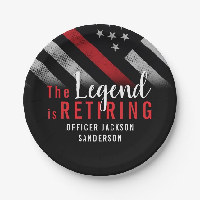 Firefighter Retirement Red Line Flag Fireman Paper Plates (Front)