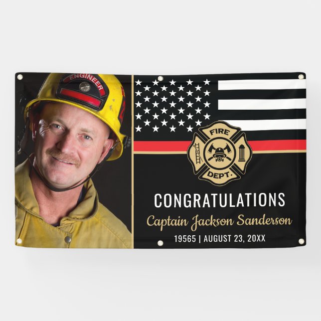 Firefighter Retirement Red Line Flag Fireman Photo Banner (Horizontal)