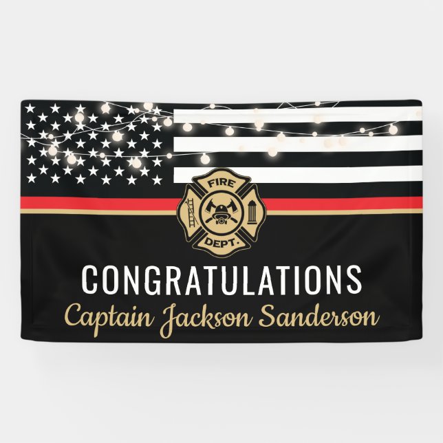 Firefighter Retirement Red Line Flag Party Banner (Horizontal)