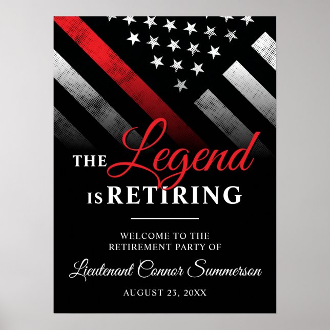 Firefighter Retirement Red Line Flag Welcome Poster (Front)