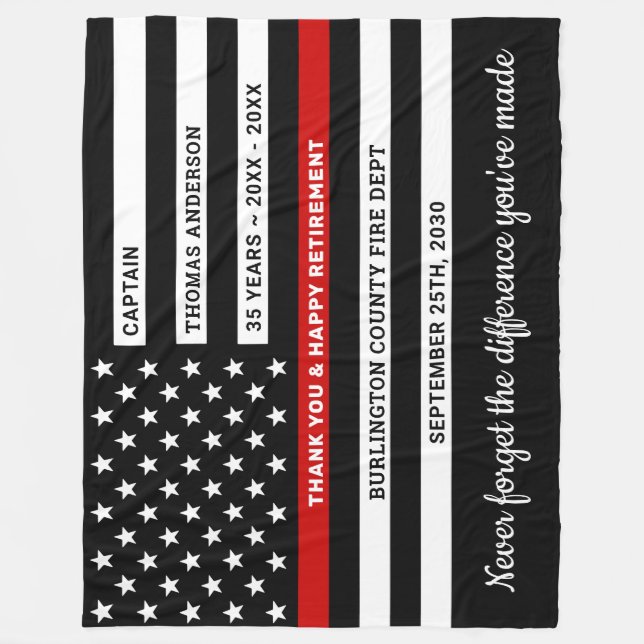 Firefighter Retirement Service Thin Red Line Flag Fleece Blanket (Front)