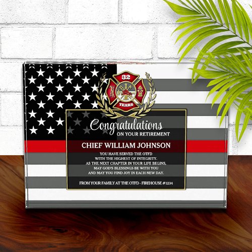 Firefighter Retirement Thin Red Line Acrylic Award