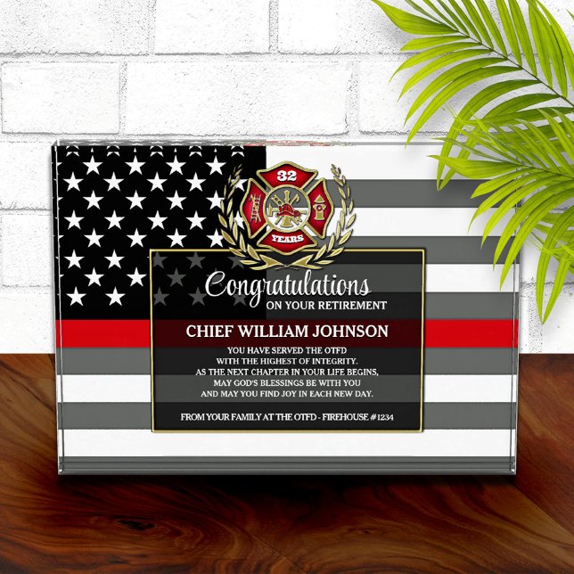 Firefighter Retirement Thin Red Line Acrylic Award (Creator Uploaded)
