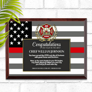 Firefighter Retirement Thin Red Line Award Plaque